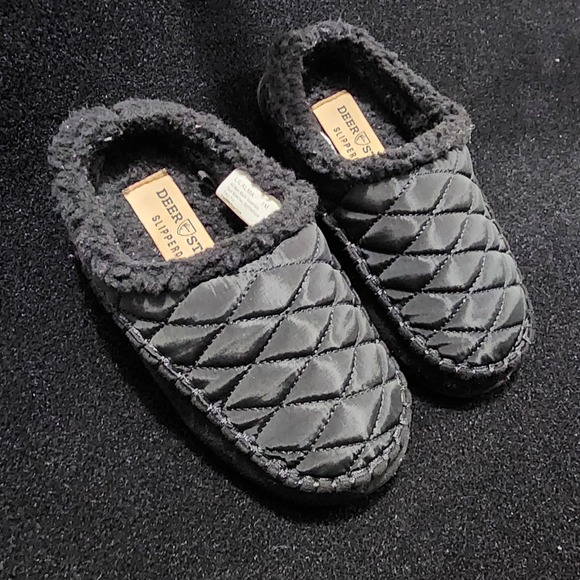 Deer Stags Slipperooz Lil Alma Boys Black Quilted Faux Fur Slippers Size 1M - Picture 3 of 8